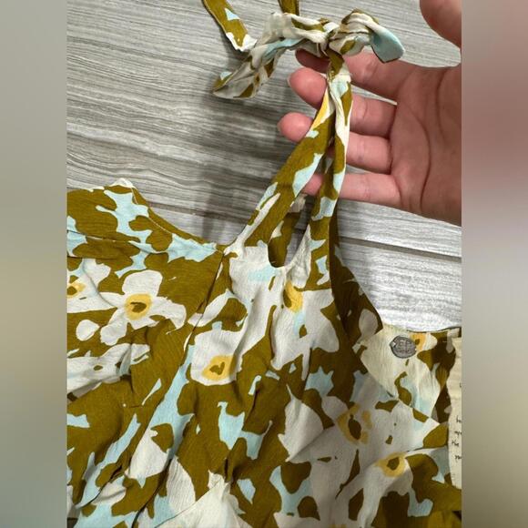 Free People FP One Green Floral “Lucina” Cold Shoulder Boho Mini Dress- Size S - Picture 8 of 9